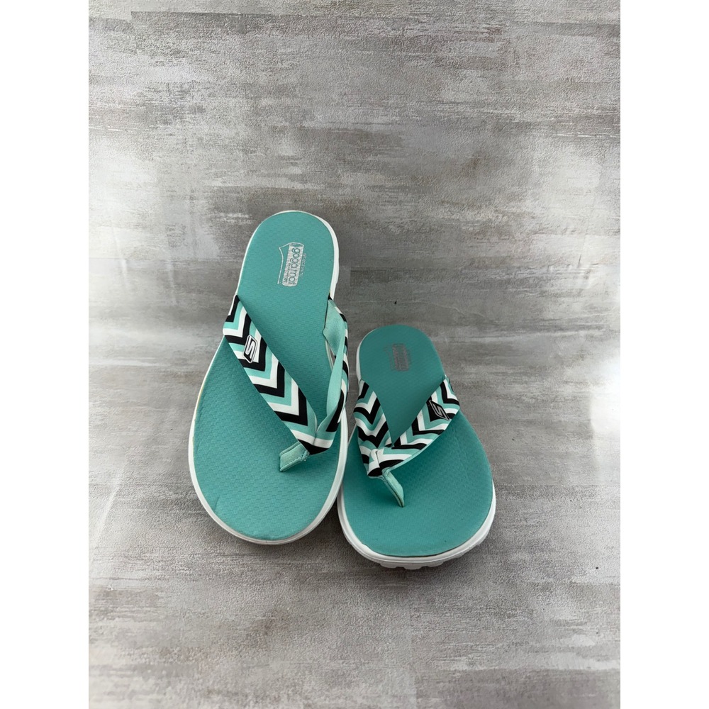 Skechers On The Go Teal Chevron Goga Mat Flip Flop Sandals Womens 8
